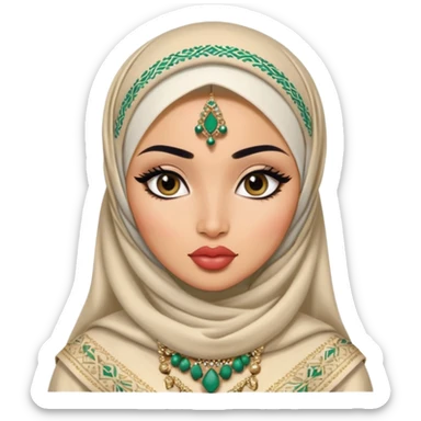 Central asian, pretty lips, nigerian clothes, medium skin, hijab, jewelry, pretty bratz baddie, black eyeliner sticker