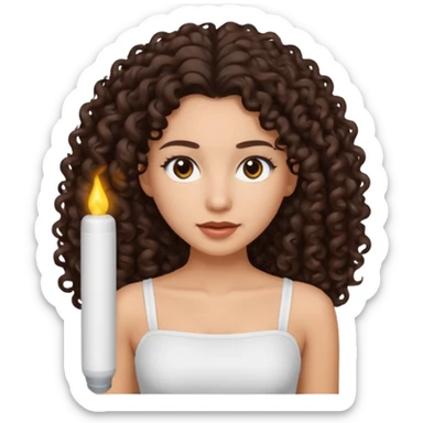 Woman with light skin and dark brown eyes and dark brown long curly hair and white tube top sticker