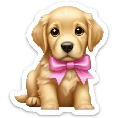 golden retriever puppy with a pink bow  sticker