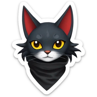 Edgy Shy Anthro Samurai cool pretty dark Litten-Pokémon-cat-fursona-animal techwear bandana sticker