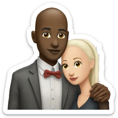 Black man bald / white woman brunette / kissing sticker