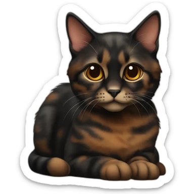 A sit black and brown tortoiseshell cat without white fur sticker