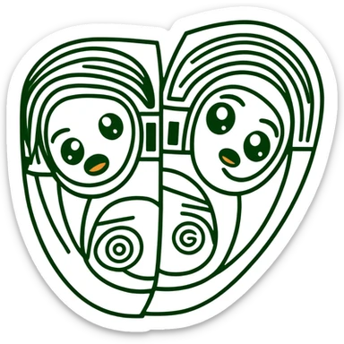 Maya hieroglyphic facial expressions: happy, sad, surprised. Only dark green lines on white background, strict minimalist geometric style sticker