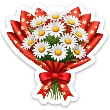 bouquet of daisy with bow and wrapping paper sticker