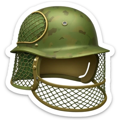 Military helmet with camouflage netting
 sticker