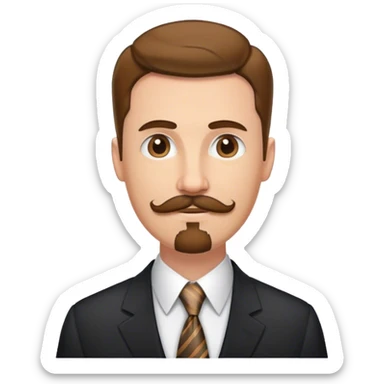 Tall white man with brown mustache and goatee in suit and tie sticker