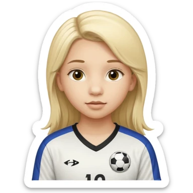 A girl with long light blonde hair with long eyelashes that looks around 13 years old with a soccer ball make her lips lined sticker
