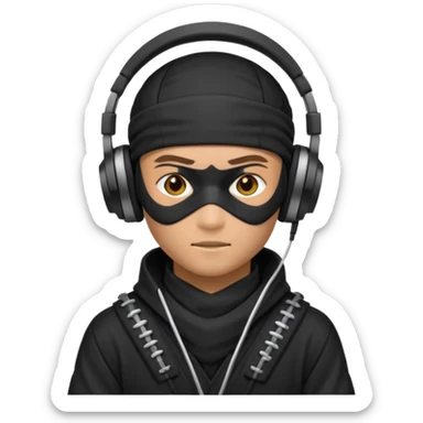 Make a customized emoji that has dj headphones on and a ninja outfit sticker