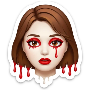 Brown Hair Woman , white paint , drip, face, hot  Sexy, lips sticker