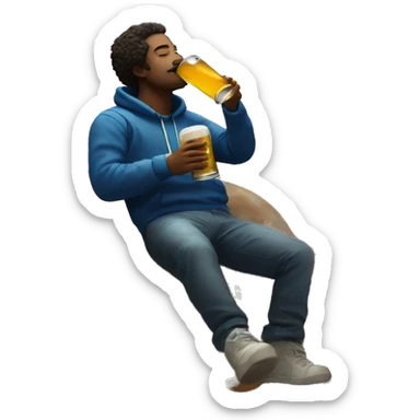 Person sat on a nebula drinking beer surrounded by golden stars and planets sticker