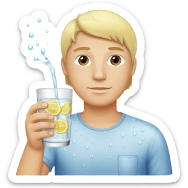 blonde man holding a glass of lemon water sticker