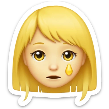classic yellow emoji with a tear and side-swept bangs, emo style sticker
