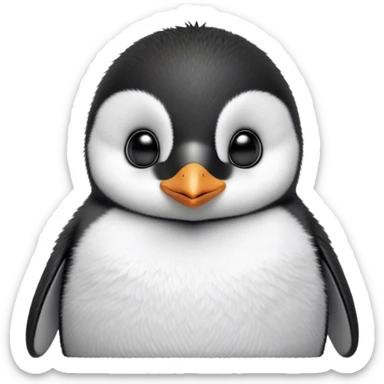 Cinematic Noble Baby Penguin Portrait Emoji, Poised with an air of innocent regality, featuring soft, downy feathers in crisp black and white and wide, soulful eyes, Simplified yet sharp and sophisticated features, highly detailed, glowing with a gentle, dignified polar glow, high shine, intelligent and charming, stylized with an air of cherubic majesty, focused and attentive, soft glowing outline, capturing the essence of a tiny arctic noble that feels as though it could waddle out of the screen with effortless authority! sticker