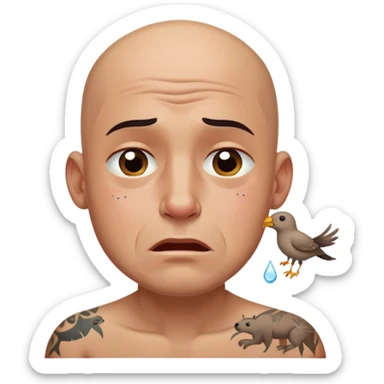 Bald man with animal tattoos crying  sticker