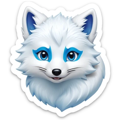 Cinematic Comical Arctic Fox Portrait Emoji, Head tilted dramatically with an exaggeratedly amused expression, featuring a striking, glossy white Fur with bold icy blue accents and wide, expressive eyes filled with playful disbelief, Simplified yet hilariously expressive features, highly detailed, glowing with a slightly sassy glow, high shine, dramatic yet playful, stylized with an air of cheeky arctic mischief, bright and endearing, soft glowing outline, capturing the essence of a spirited and over-the-top arctic fox, so meme-worthy it feels like it could side-eye its way into internet fame instantly! sticker
