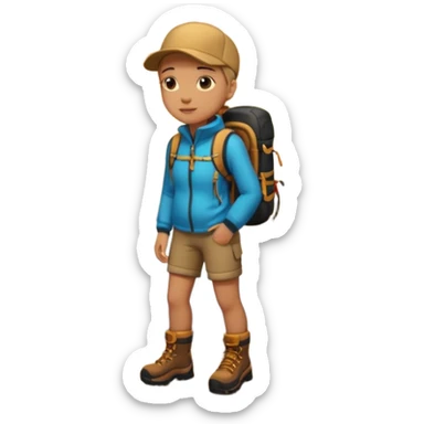 A 3D cartoon hiker silhouette standing on a rocky path at sunset, warm golden light, Memoji-style rendering. inside photo frame sticker