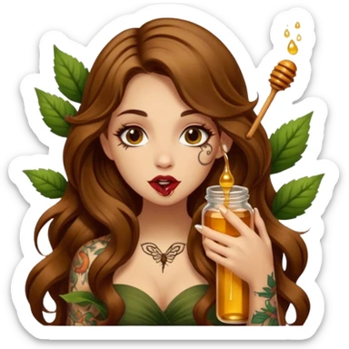 forest mystic woman long wavy brown hair tattoos licking honey from finger flirty sticker