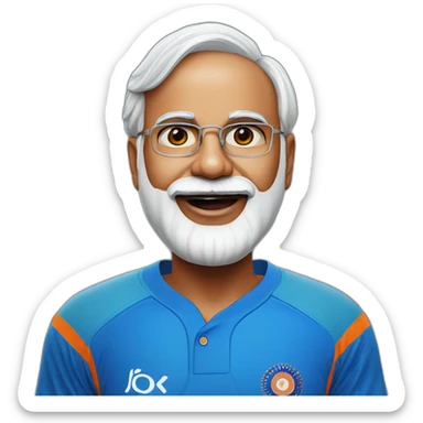 hyper realistic narendra modi in blue indian cricket team jersey with tongue out sticker