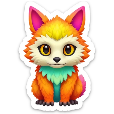 lush warm-colored modern colorful neon-colored Fakémon-Trico-creature sticker