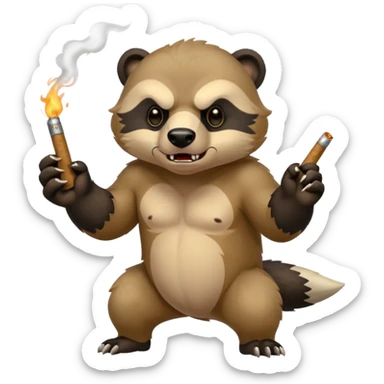 honey badger smoking a cigarette chasing a bear sticker
