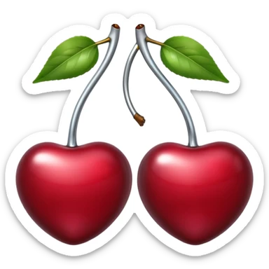 A pair of cherries emoji made of liquid silver chrome, smooth rounded shapes, glossy metallic surface, subtle sensual vibe, luxury sexy aesthetic, iOS emoji style, centered, clean white background sticker