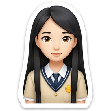 chic girl with Asian skin tone, wearing a school uniform, long straight black hair sticker