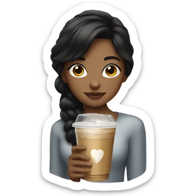 portrait of a girl with black hair with an iced coffee  sticker