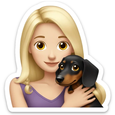 White girl blonde hair hugging dachshund sticker