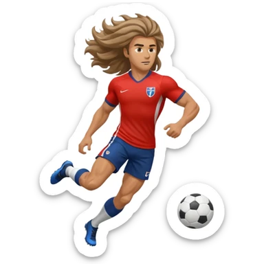 Long Haired Football Players, Footballer with flowing hair in jersey , full body sticker