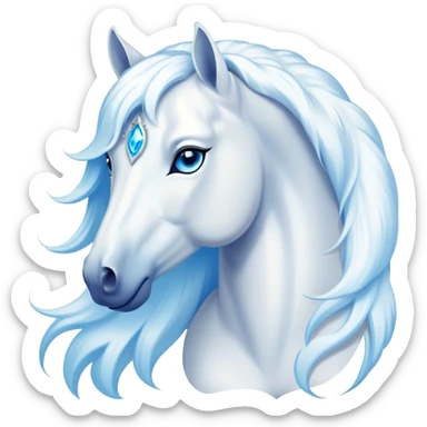 Cinematic Elegant White Horse Portrait Emoji, Head held high with a serene, graceful gaze, showcasing a magnificent pure white fur with a radiant shimmer, flowing mane and tail, and luminous blue eyes that exude beauty and grace, Simplified yet majestically refined features, highly detailed, glowing with a soft, ethereal light, high shine, poised and breathtaking, stylized with an air of pure elegance, capturing the essence of a stunning and graceful steed, so beautiful it feels like it could gallop out of the screen with effortless charm! sticker