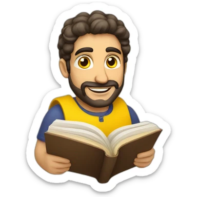 Armenian men with the yellow clothes reading book and looking at camera and smiling  sticker