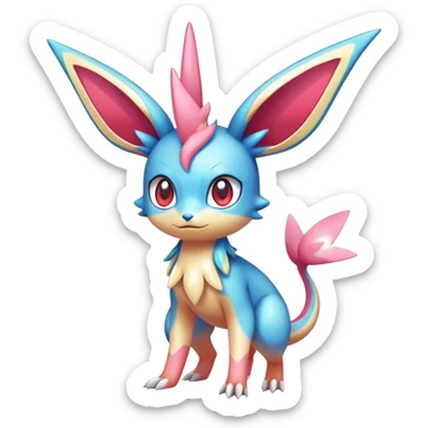 Colorful Shiny Exotic Victini-Salandit-Aurorus-Sylveon-Fakémon-hybrid-creature (full body)  sticker