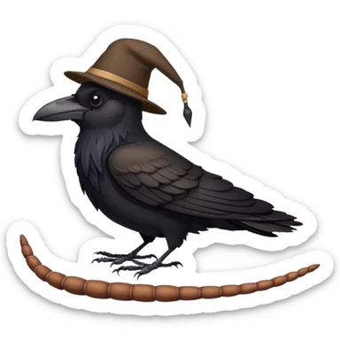 a raven wearing some kind of lid, standing on a worm sticker