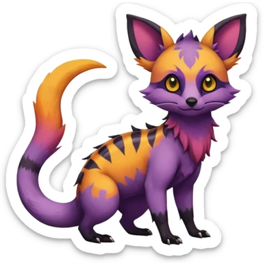 Rare warm-colored exotic cute epic aesthetic gothic colorful Salandit-Eevee-Civet-species-Fakemon-hybrid-creature, with markings, full body sticker