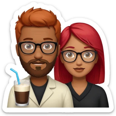 A Indian light black guy with beard and glasses. And a white russian girl with red hair  sticker