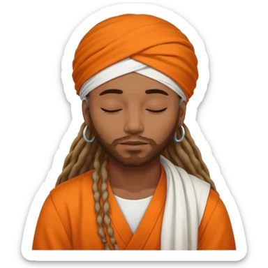 Brownskin man with long dreadlocks add a white turban on his head orange shirt sleeping sticker
