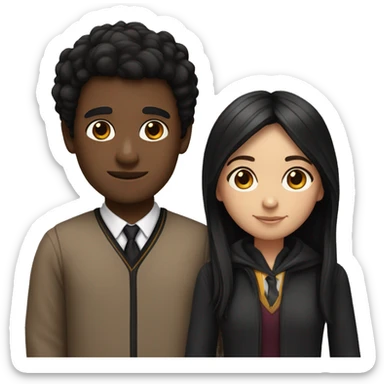 a girl with brown skin and black straight hair with a boy that looks like harry potter sticker