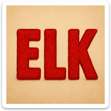 Remove all antlers and recolor the letters to a bold red. Maintain the block letter style with elk fur texture of the original image. sticker