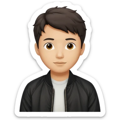 Asian guy wavy short hair, dressed cool in black bomber jacket, demure but with a smirk  sticker