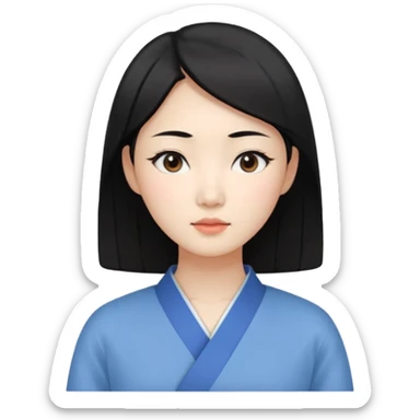 Korean woman, East Asian features,
female human avatar,
front face icon style,
large head, minimal neck,
neutral expression, calm mood,
simple black hair,
flat illustration style,
clean background sticker