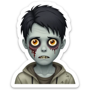 Zombie Boy with black long messy hair and teenager aparience, black background sticker