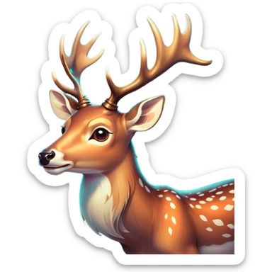 Cinematic Comical Deer Portrait Emoji, Head tilted dramatically with an exaggeratedly amused expression, featuring a sleek dappled coat and whimsically contorted antlers, wide, expressive eyes filled with playful disbelief, Simplified yet hilariously expressive features, highly detailed, glowing with a slightly sassy glow, high shine, dramatic yet playful, stylized with an air of cheeky woodland mischief, bright and endearing, soft glowing outline, capturing the essence of a spirited and over-the-top deer, so meme-worthy it feels like it could side-eye its way into forest folklore instantly! sticker