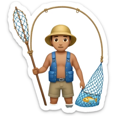 a Polynesian fisherman standing in the water with a large net full of fish sticker