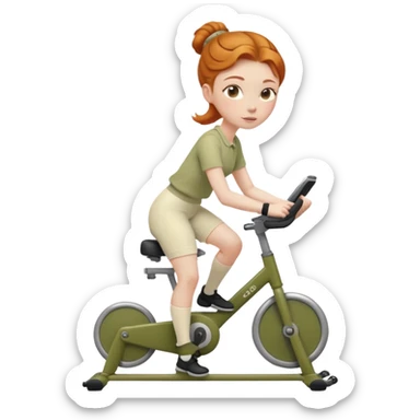 Ginger girl chignon riding olive green stationary bike cream outfit sticker
