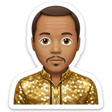Quincy Jones with dark brown hair, gold sequin outfit  sticker