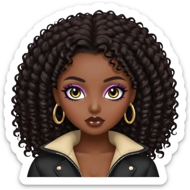 african beauty standard, dark curly hair, pretty makeup, pretty bratz baddie, black eyeliner sticker