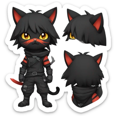 Edgy Shy Anthro Ninja boyish cool pretty dark black Litten-Pokémon-cat-fursona-animal techwear sticker