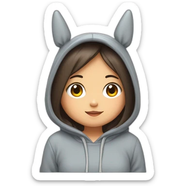 Fille Brune avec un sweat-capuche Totoro avec les couleurs de Totoro sur ventre  sticker