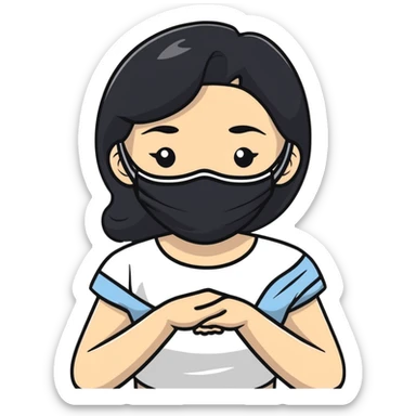 white girl with black hair doing self care, spa day, relaxing with face mask sticker