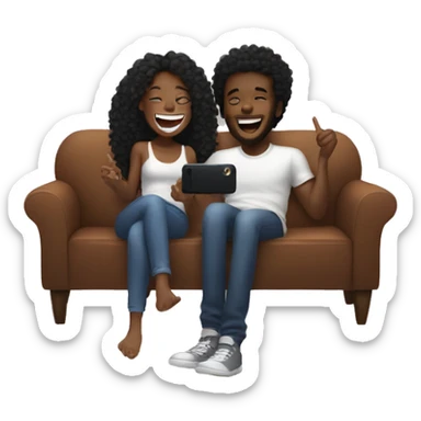 black girl with long curly hair laughing and taking a photo on a couch with her black boyfriend  sticker